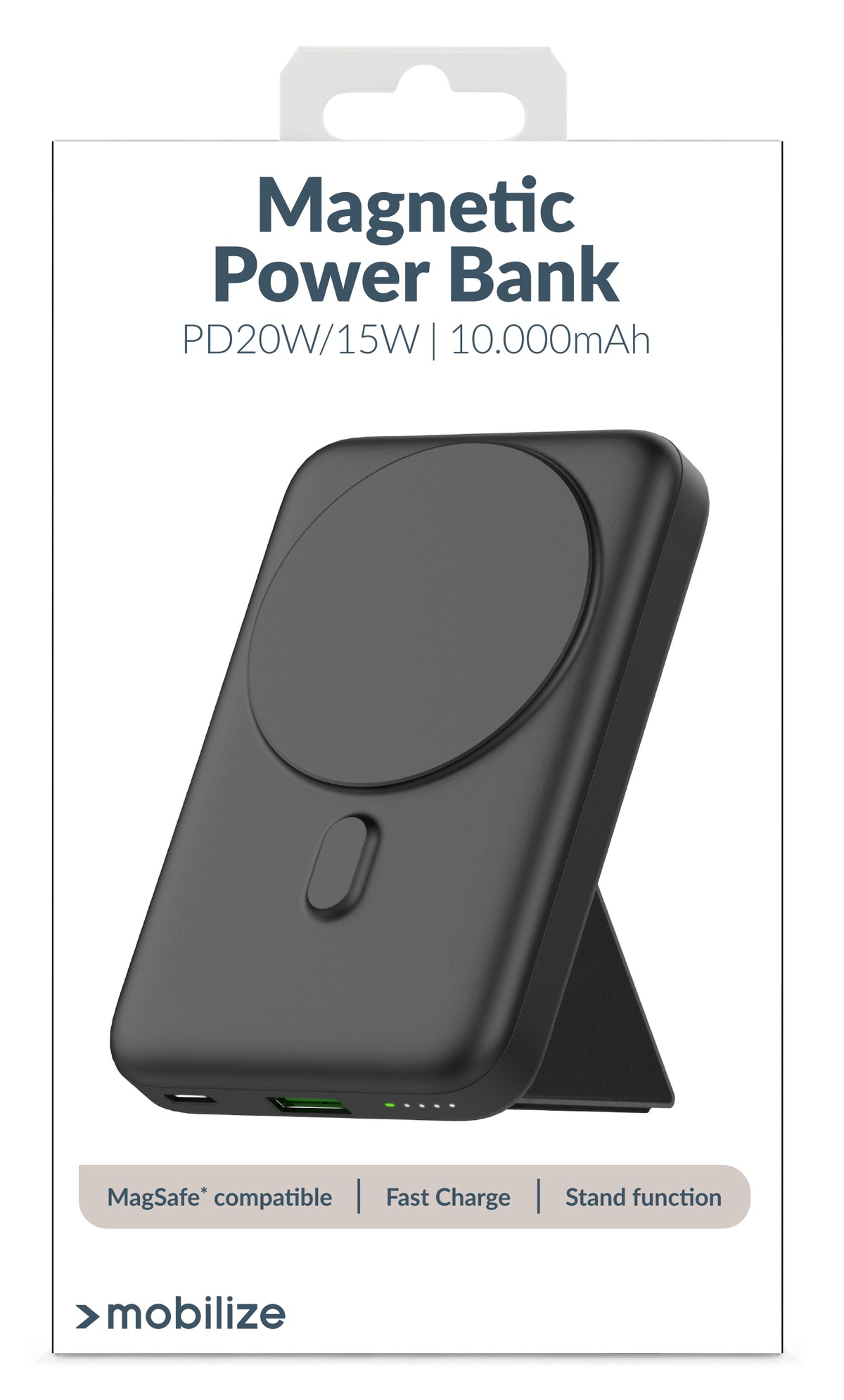 Mobilize Magnetic Wireless Magsafe Compatible Pd Stand Power Bank 10000Mah 15W Black