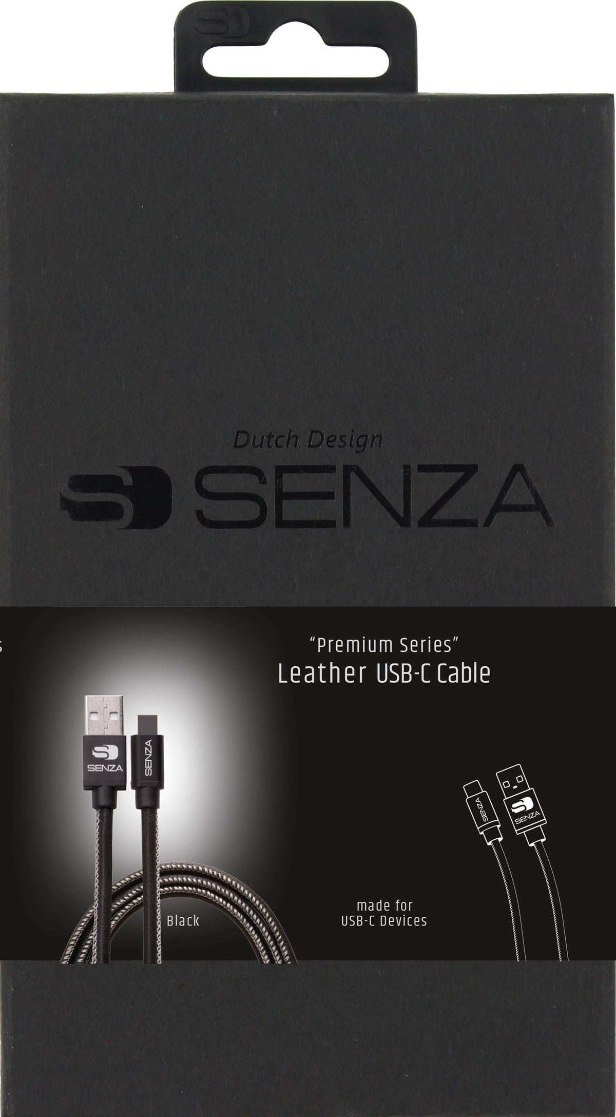 Senza Premium Leather Charge/Sync Cable Usb-C 1.5M. 15W Black