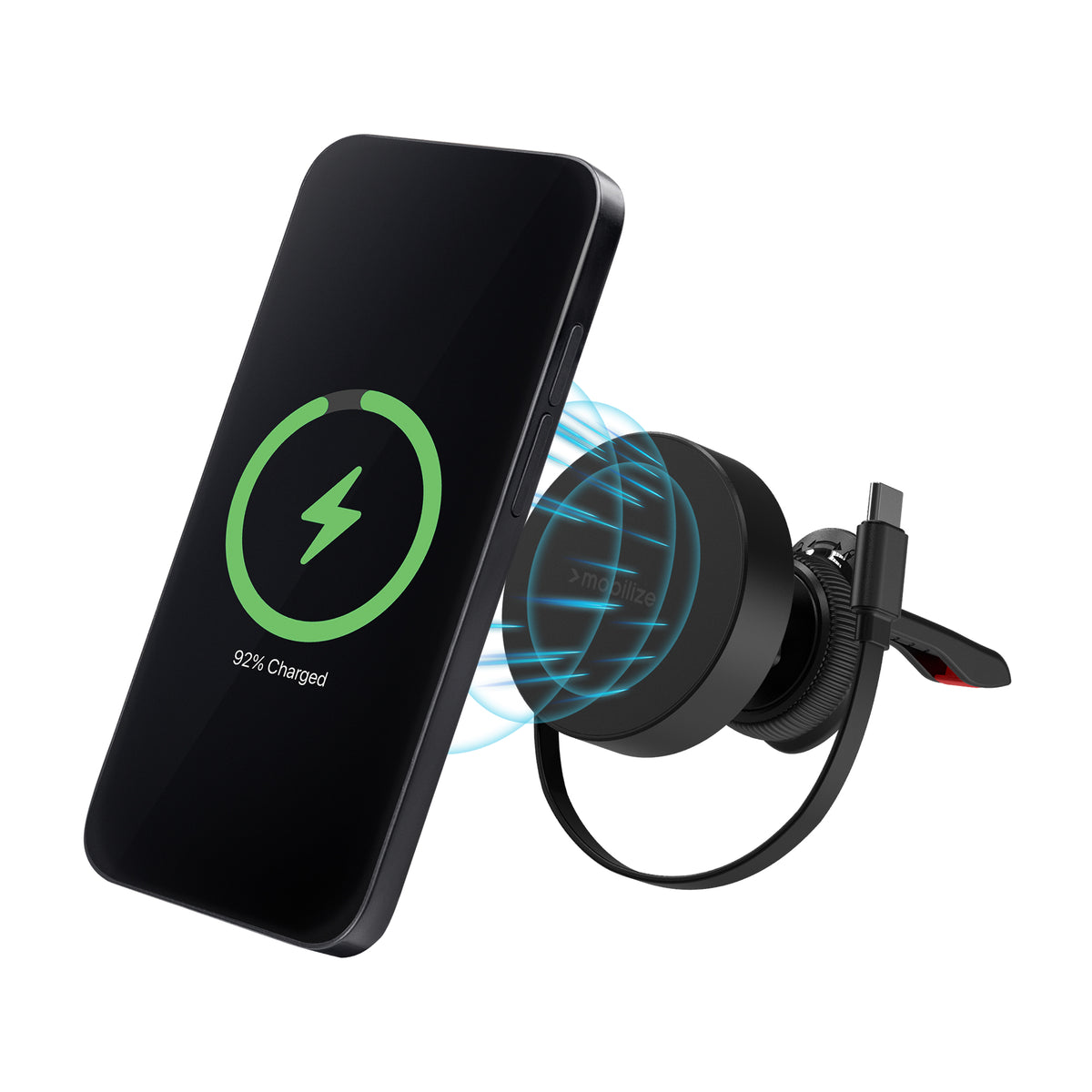 Mobilize Magsafe Compatible Car Holder/Charger 7.5W/10W/15W With Retractable Usb-C Cable Black