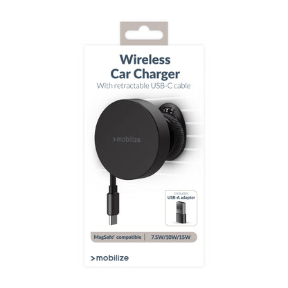 Mobilize Magsafe Compatible Car Holder/Charger 7.5W/10W/15W With Retractable Usb-C Cable Black