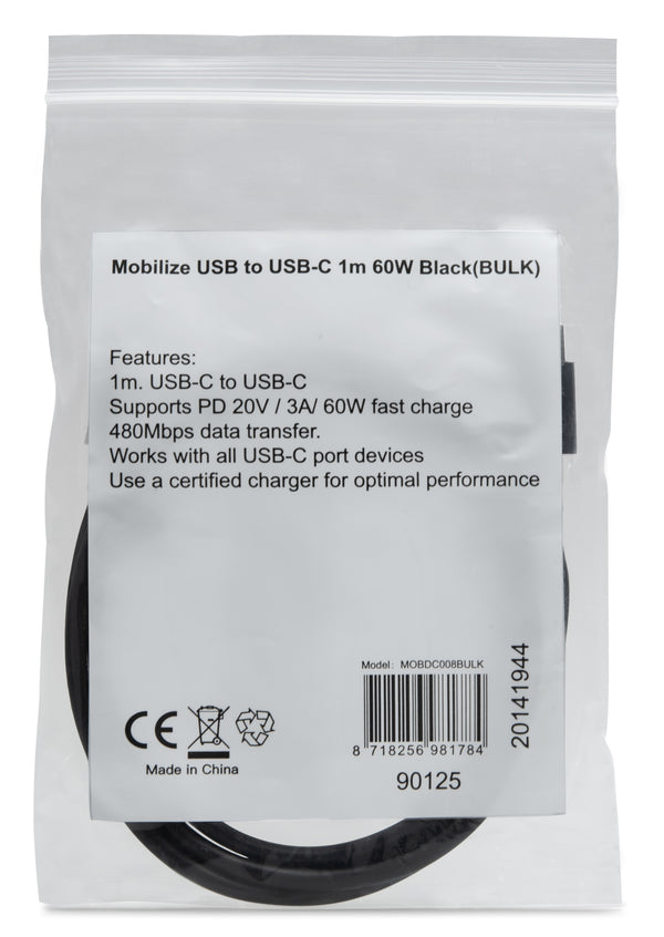 Mobilize Bulk Mobilize Cable Usb-C To Usb-C 1M. 60W Black (Bulk)